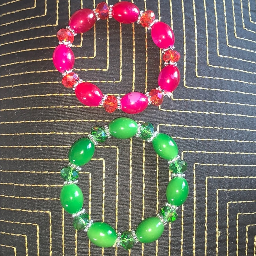 🌟🎏 Pretty Handmade Bracelets, Ruby and Emerald